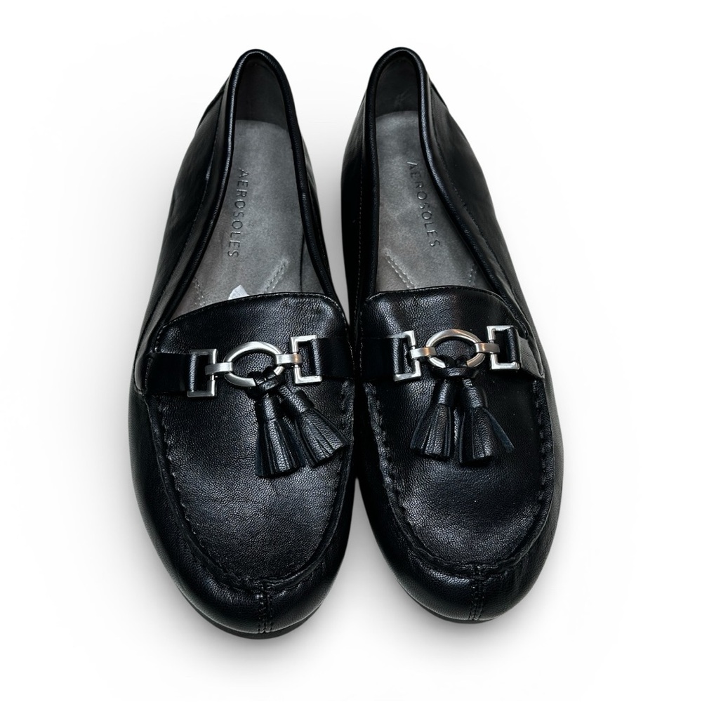AEROSOLES Black Leather Loafers